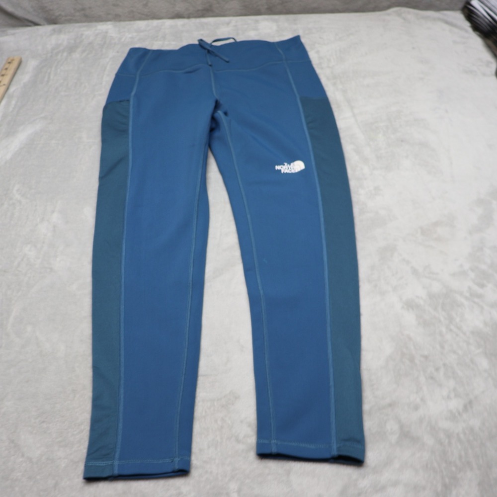 North Face Pants Women Large Blue Fleece Active Leggings Drawstring Hiking 30x28